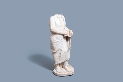 A Roman marble statue of a philosopher holding a parchment roll, ca. 2nd C.